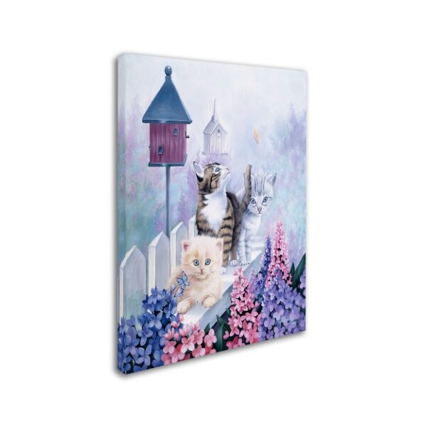 Jenny Newland 'Cats In Front Of The Birdfeeder' Canvas Art,24x32